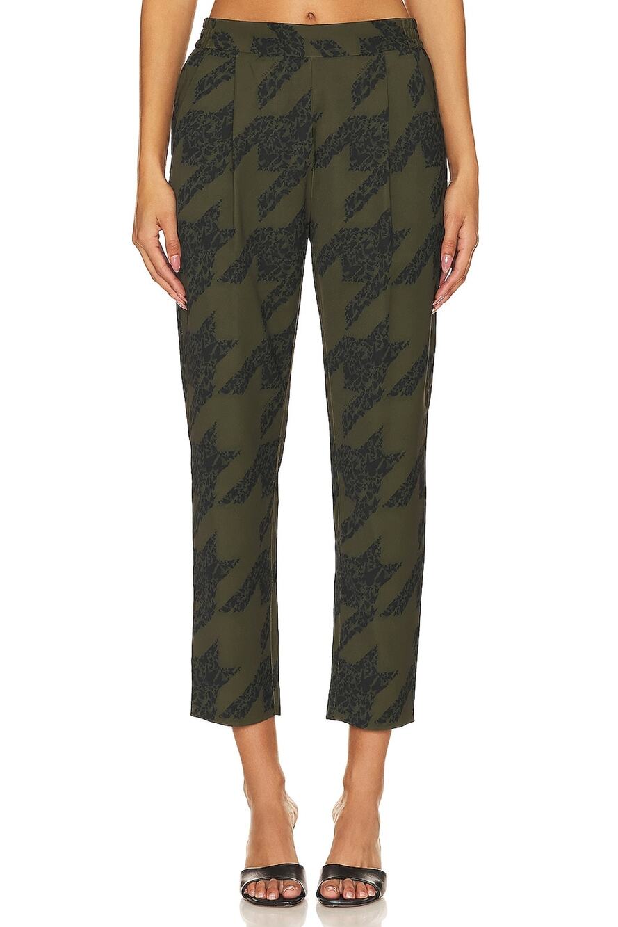 AllSaints Aleida Toni Trouser Printed Pants Khaki Green Pleated Ankle Sz 0
